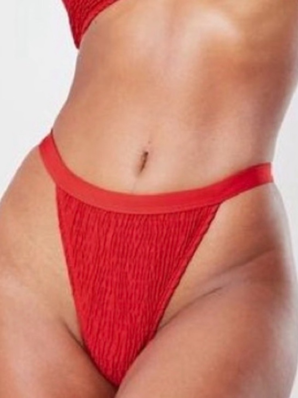 NWT Missguided Crinkle High Leg Tanga Bikini Bottoms Size 8 Red
